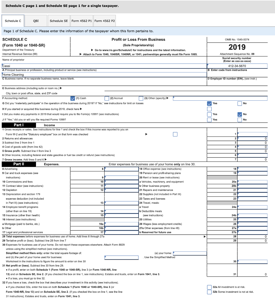 Cassi (SSN 412345670) has a cashbasis home