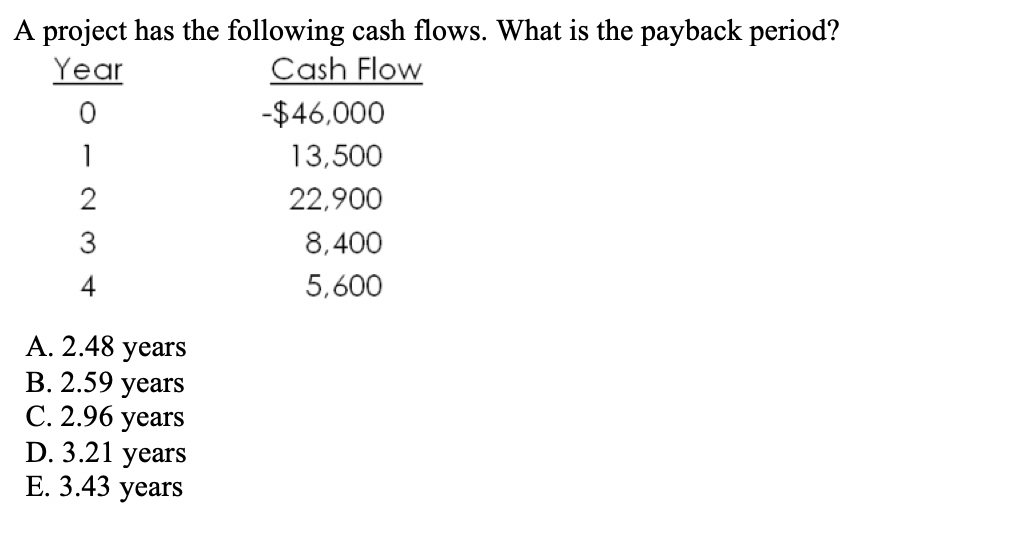 Solved A Project Has The Following Cash Flows What Is The Chegg