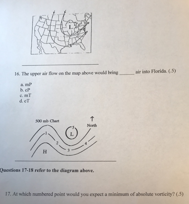 Solved 16. The upper air flow on the map above would bring | Chegg.com