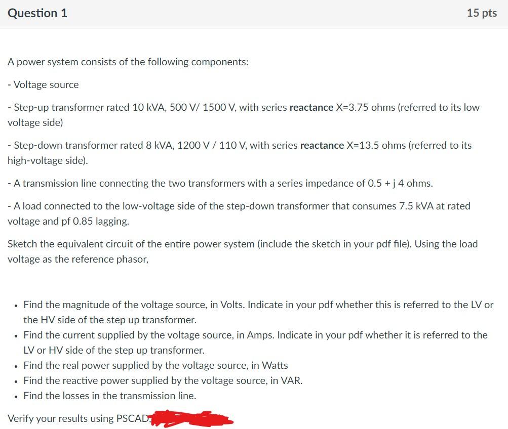 Solved A power system consists of the following components