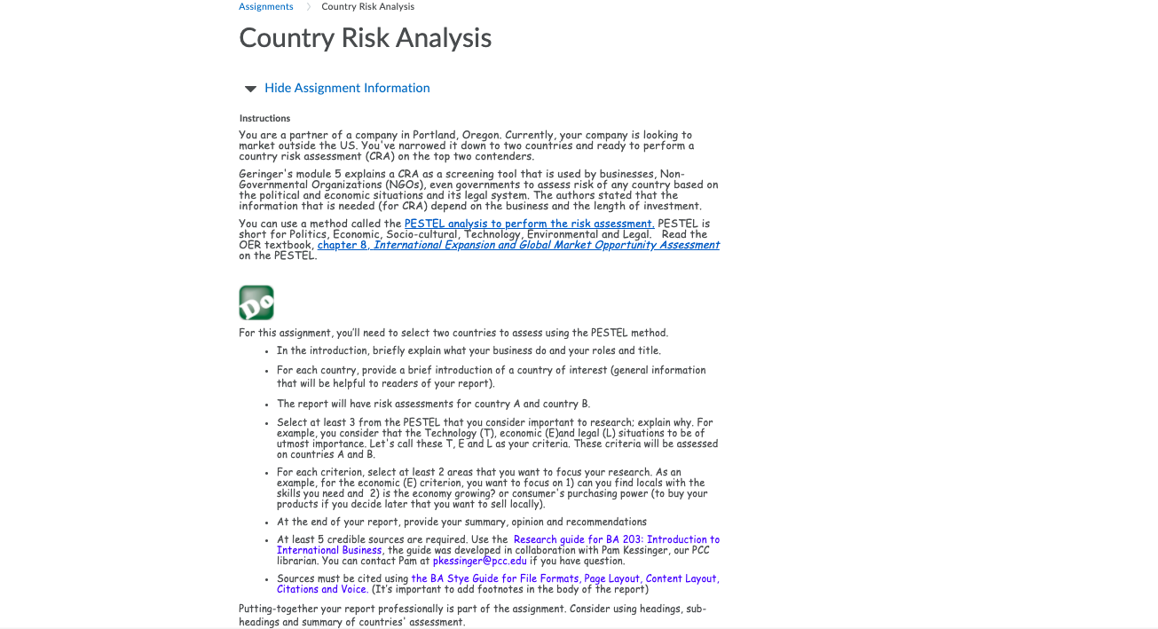Assignments Country Risk Analysis Country Risk | Chegg.com