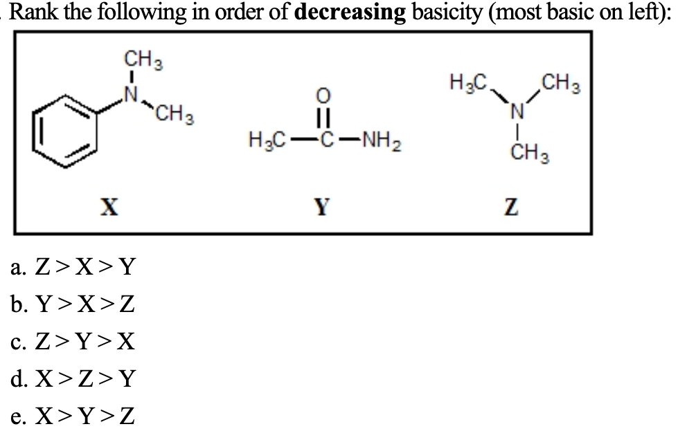Solved Rank the following in order of decreasing basicity | Chegg.com