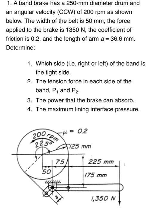 Solved 1. A band brake has a 250mm diameter drum and an