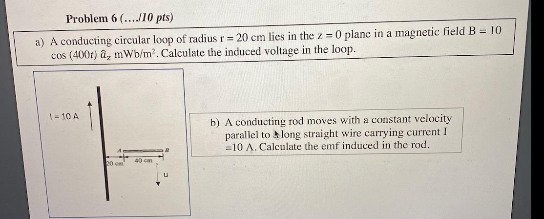 Solved Problem 6 (..../10 pts) a) A conducting circular loop | Chegg.com