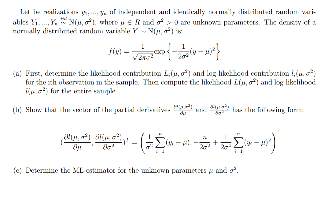 Solved Let be realizations y1,…,yn of independent and | Chegg.com