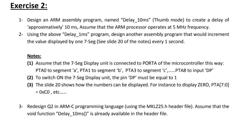 Exercise 2: 1- Design an ARM assembly program, named | Chegg.com