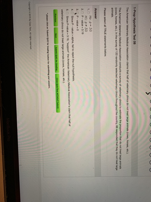 Solved 1Prop Hypothesis Test 08 The American Veterinary