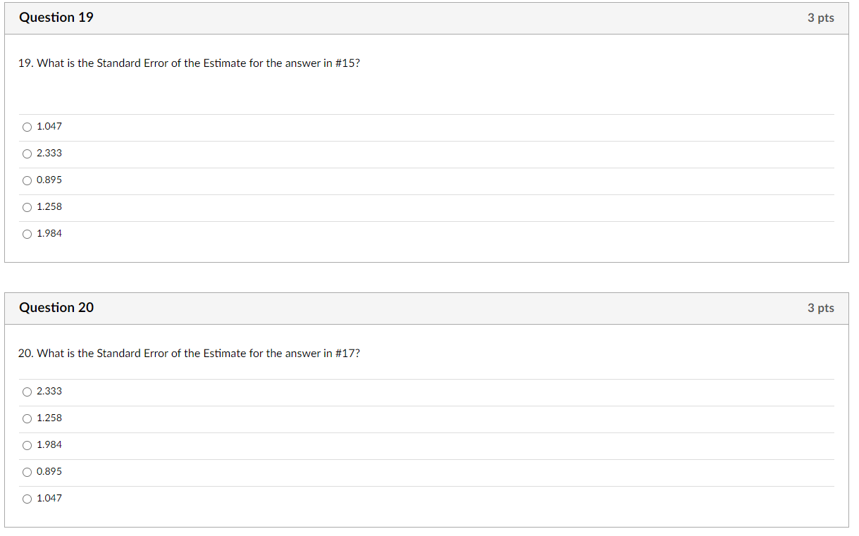 Solved Question 19 3 pts 19. What is the Standard Error of | Chegg.com