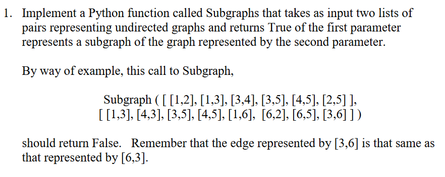 Solved 1. Implement a Python function called Subgraphs that | Chegg.com