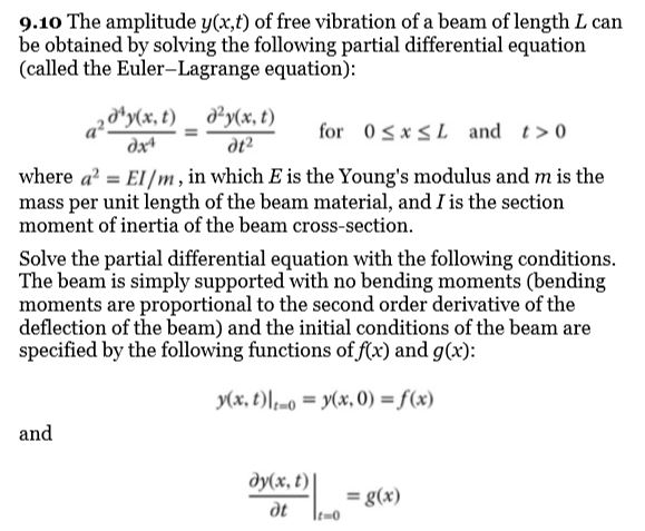 9.10 The amplitude y(x,t) of free vibration of a beam | Chegg.com