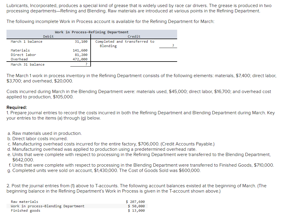 Solved Lubricants, Incorporated, produces a special kind of