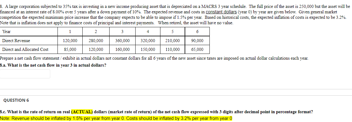 Solved 8. A large corporation subjected to 35% tax is | Chegg.com