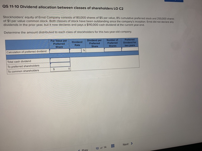 Solved Qs 1110 Dividend allocation between classes of