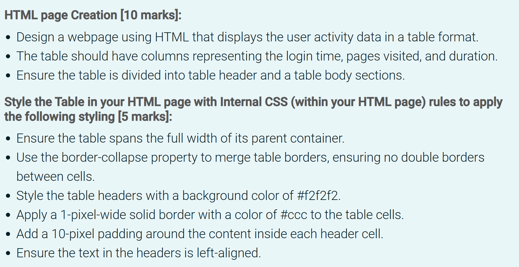 Solved HTML Page Creation with Integrated Styling [15 marks]