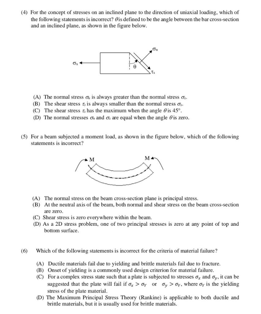 Solved (4) For The Concept Of Stresses On An Inclined Plane | Chegg.com