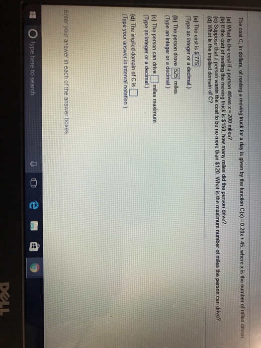 Solved The cost C, in dollars, of renting a moving truck for