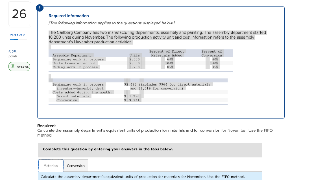 Solved MaterialsConversion Calculate the assembly | Chegg.com