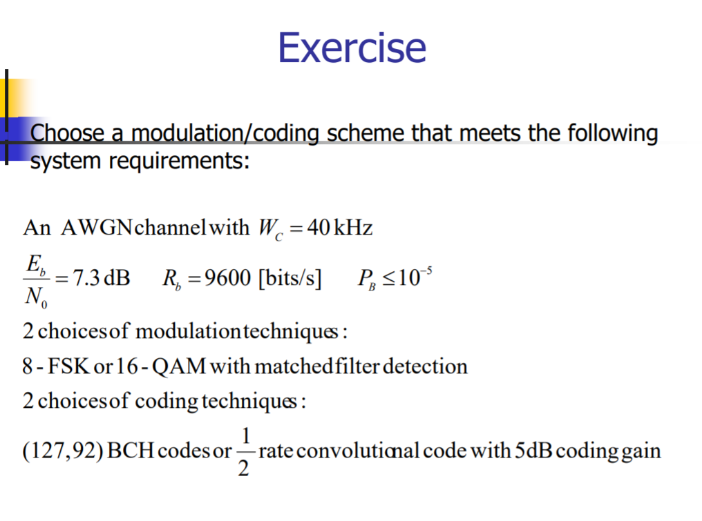 Exercise Choose a modulation/coding scheme that meets | Chegg.com