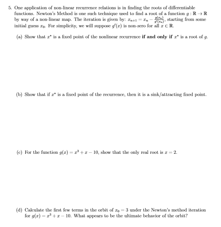 Solved 5 One Application Of Non Linear Recurrence Relations 8935