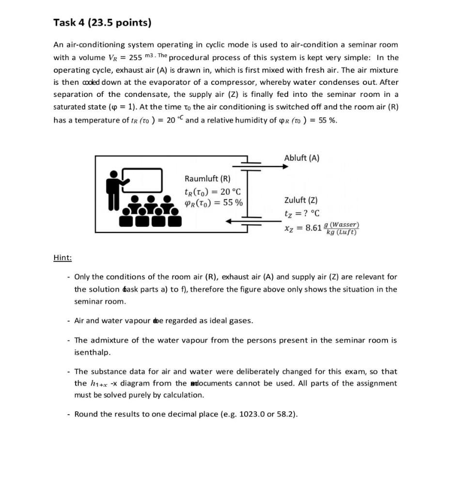 Task 4 (23.5 points) An air-conditioning system | Chegg.com
