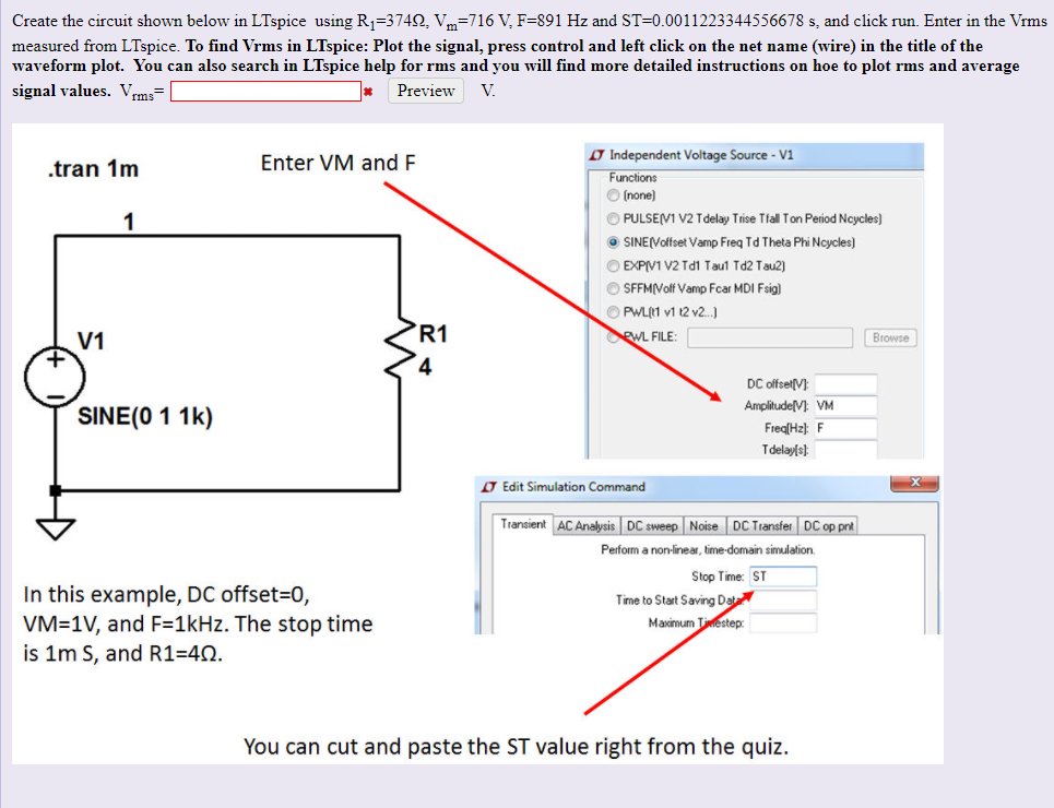 Solved Create the circuit shown below in LTspice using | Chegg.com
