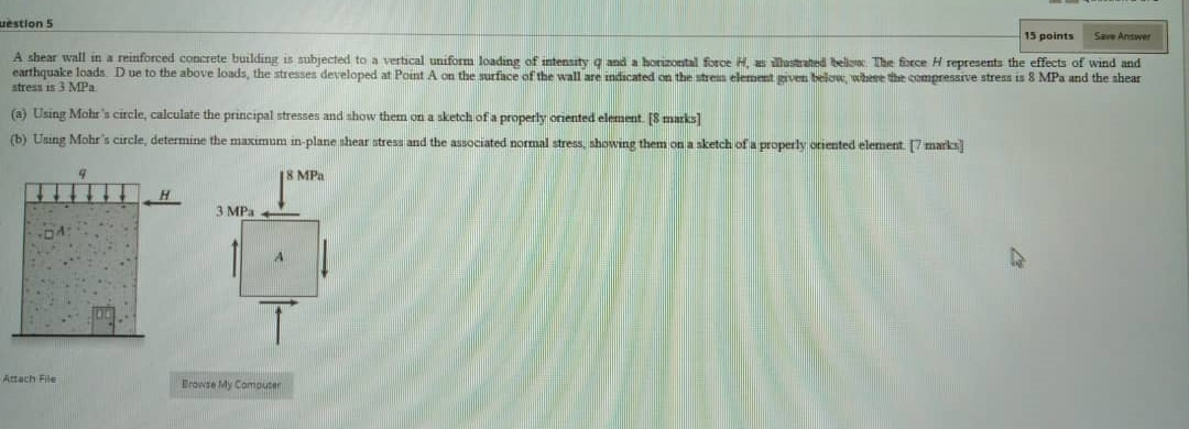 Solved Uestion 5 15 Points Save Answer A Shear Wall In A | Chegg.com