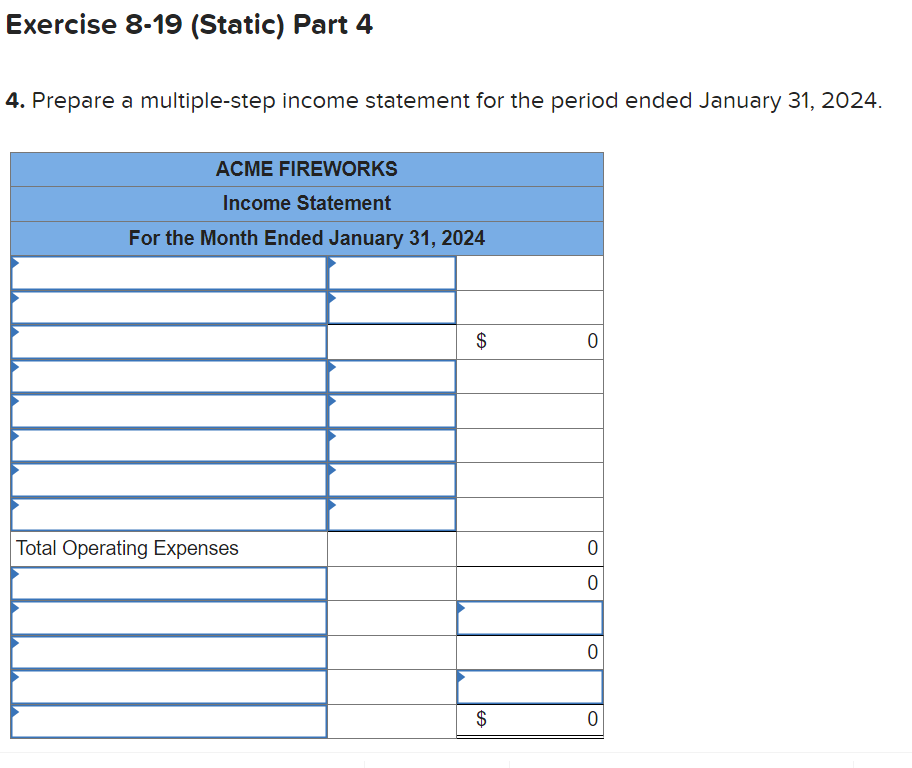 Solved Exercise 8-19 (Static) Part 5 5. Prepare a classified | Chegg.com