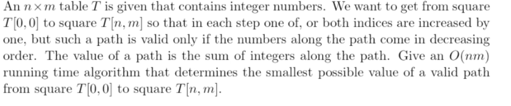 An nxm table T is given that contains integer | Chegg.com