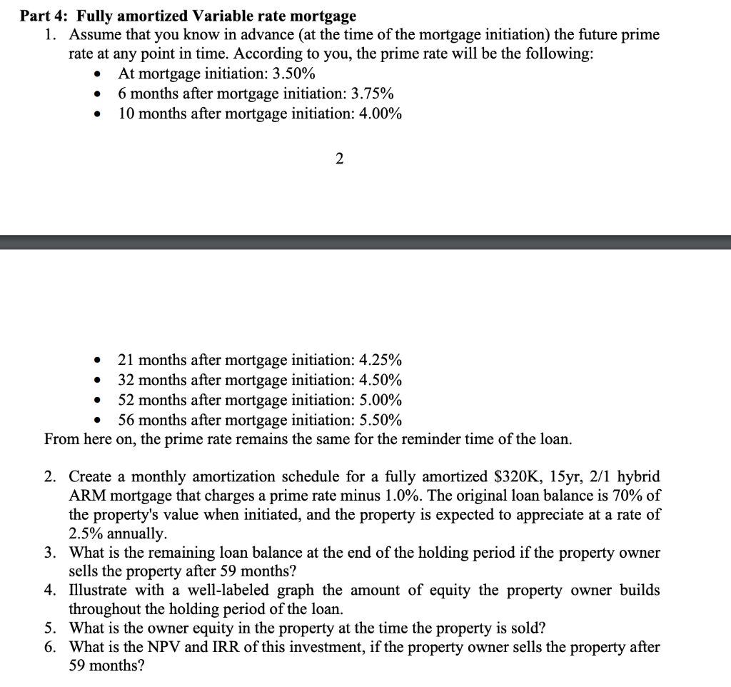 Solved Part 4: Fully amortized Variable rate mortgage 1. | Chegg.com