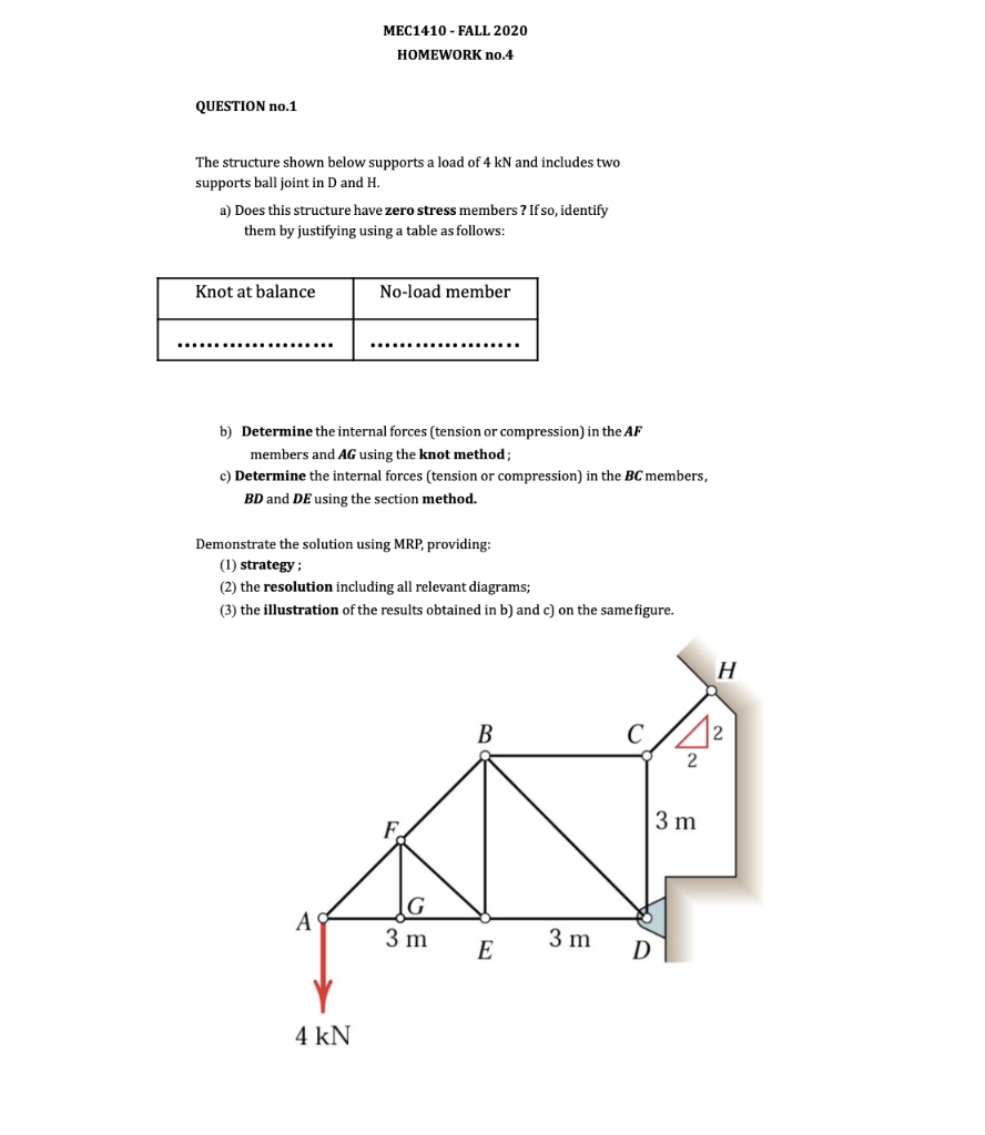 MEC1410 - FALL 2020 HOMEWORK No.4 QUESTION No.1 The | Chegg.com