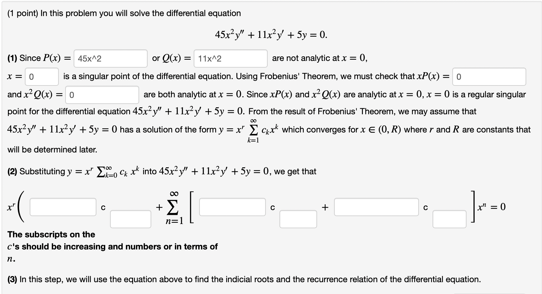 Solved (1 point) In this problem you will solve the | Chegg.com