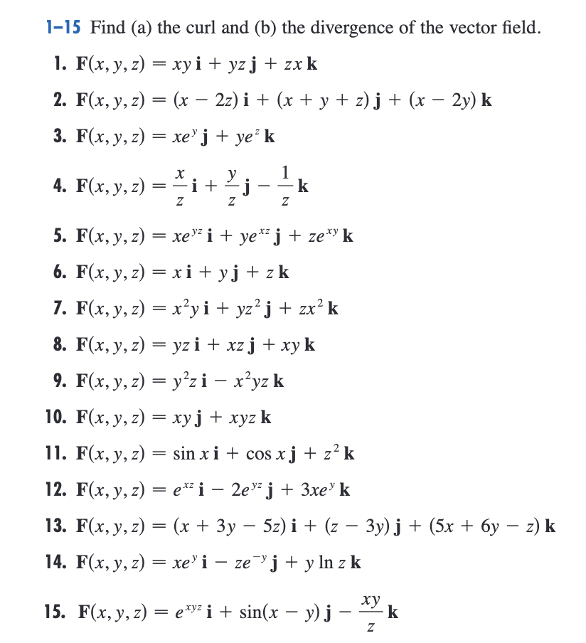 Solved 1 15 Find A The Curl And B The Divergence Of