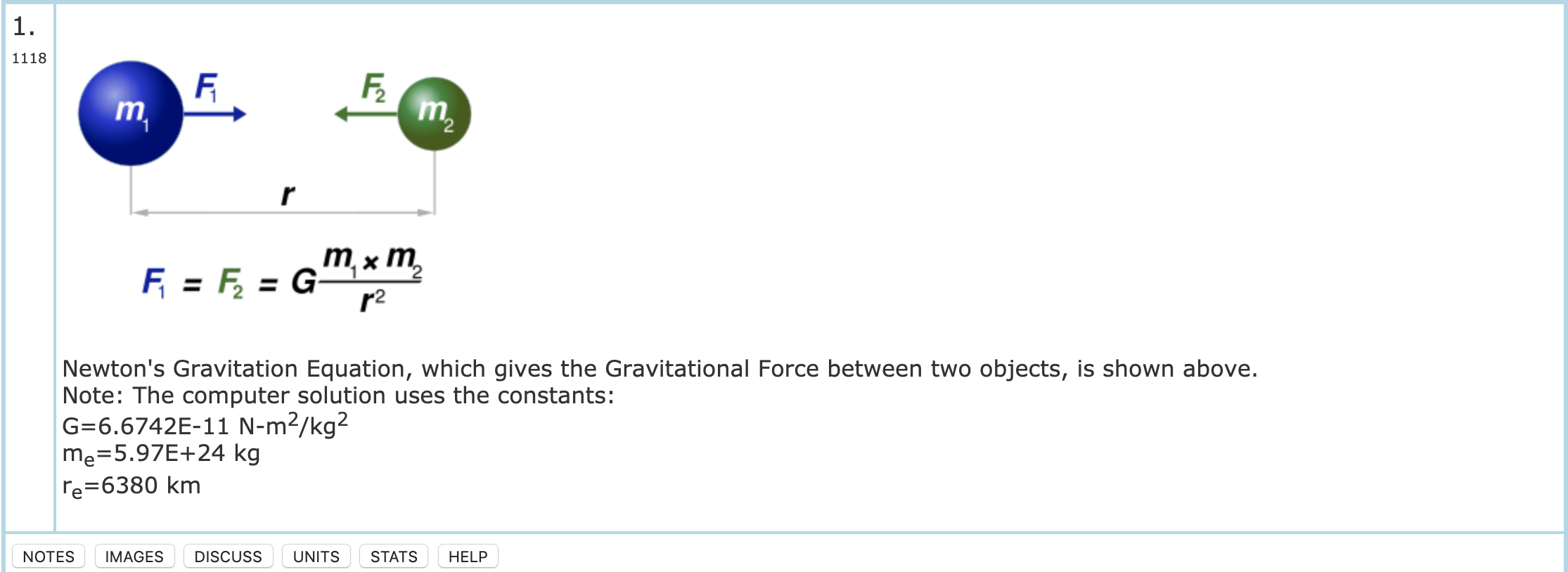 Gravitational force formula