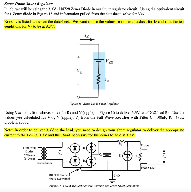Solved Zener Diode Shunt Regulator In lab, we will be using