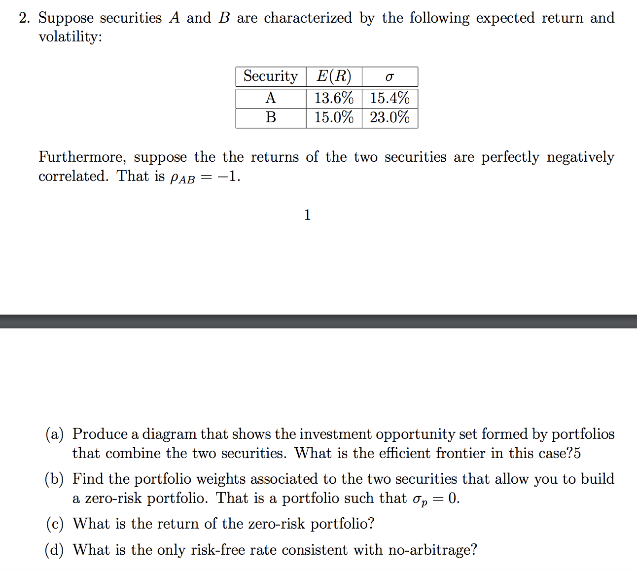 Solved Suppose Securities A And B Are Characterized By The | Chegg.com