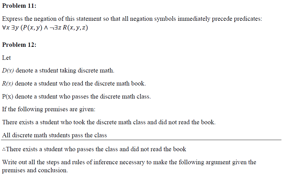 Solved Problem 11: Express the negation of this statement so | Chegg.com