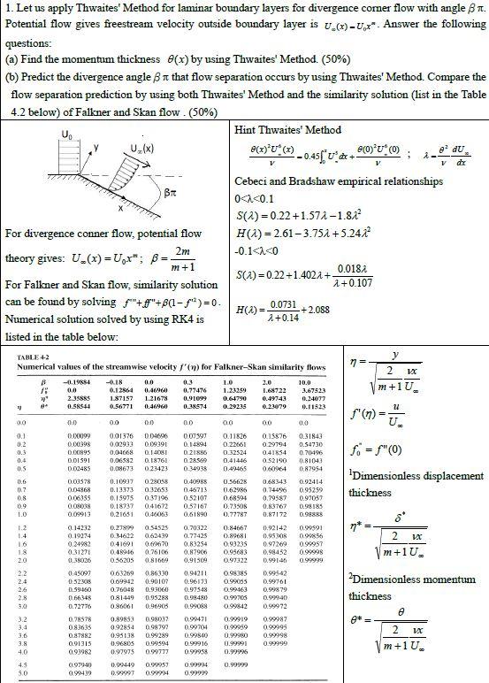 v dx 1. Let us apply Thwaites' Method for laminar
