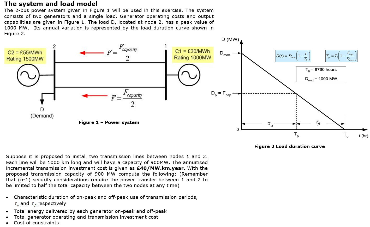 The system and load model The 2-bus power system | Chegg.com