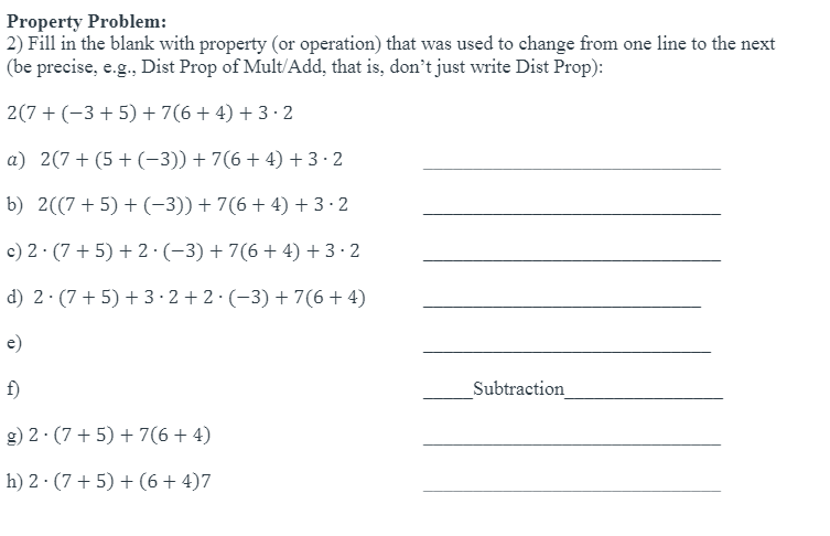 Solved Property Problem: 2) Fill in the blank with property | Chegg.com