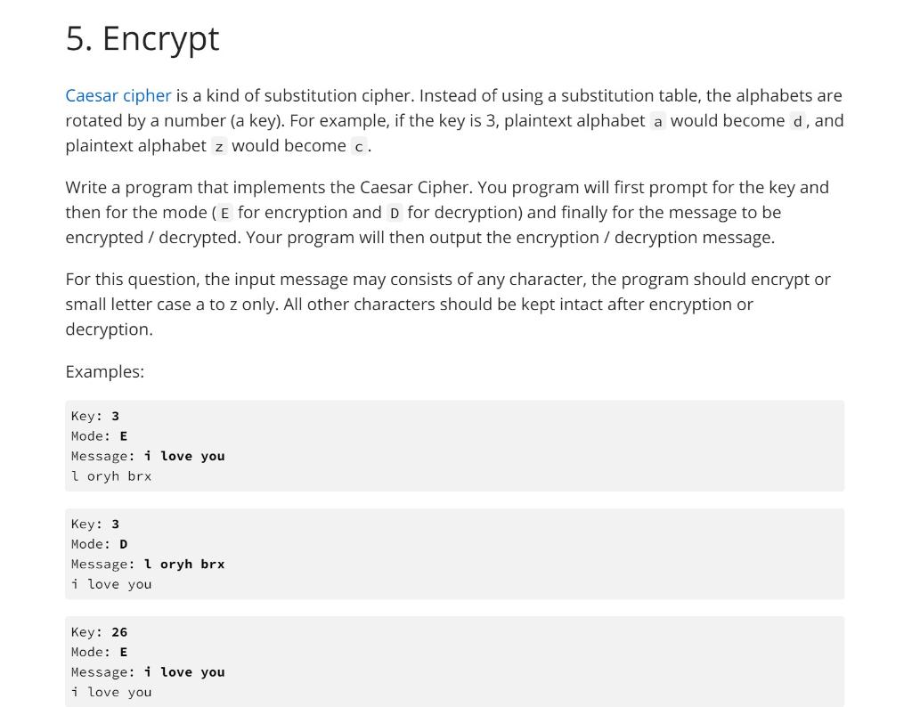 Solved python programme: Encrypt Caesar cipher is a kind of | Chegg.com
