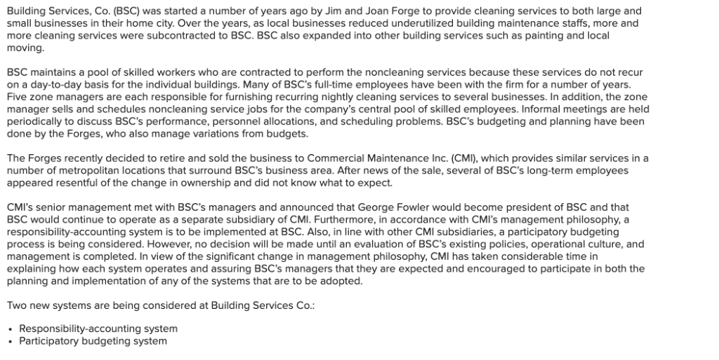 Building services, co. (bsc) was started a number of years ago by jim and joan forge to provide cleaning services to both lar