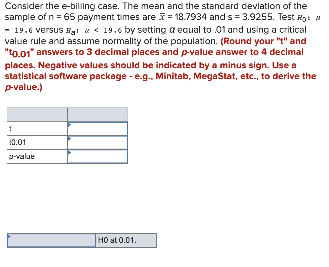 Solved Consider The E Billing Case The Mean And The Stan Chegg Com