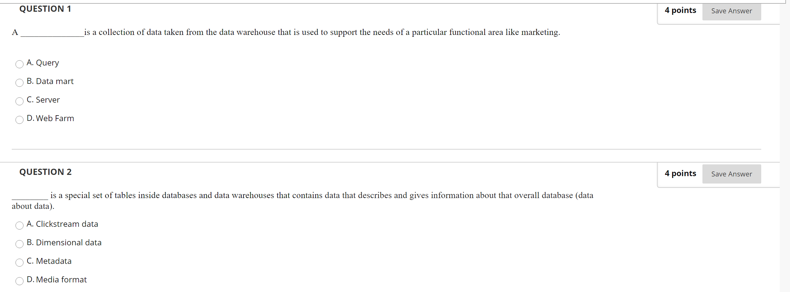 Solved QUESTION 1 4 points Save Answer A is a collection of | Chegg.com