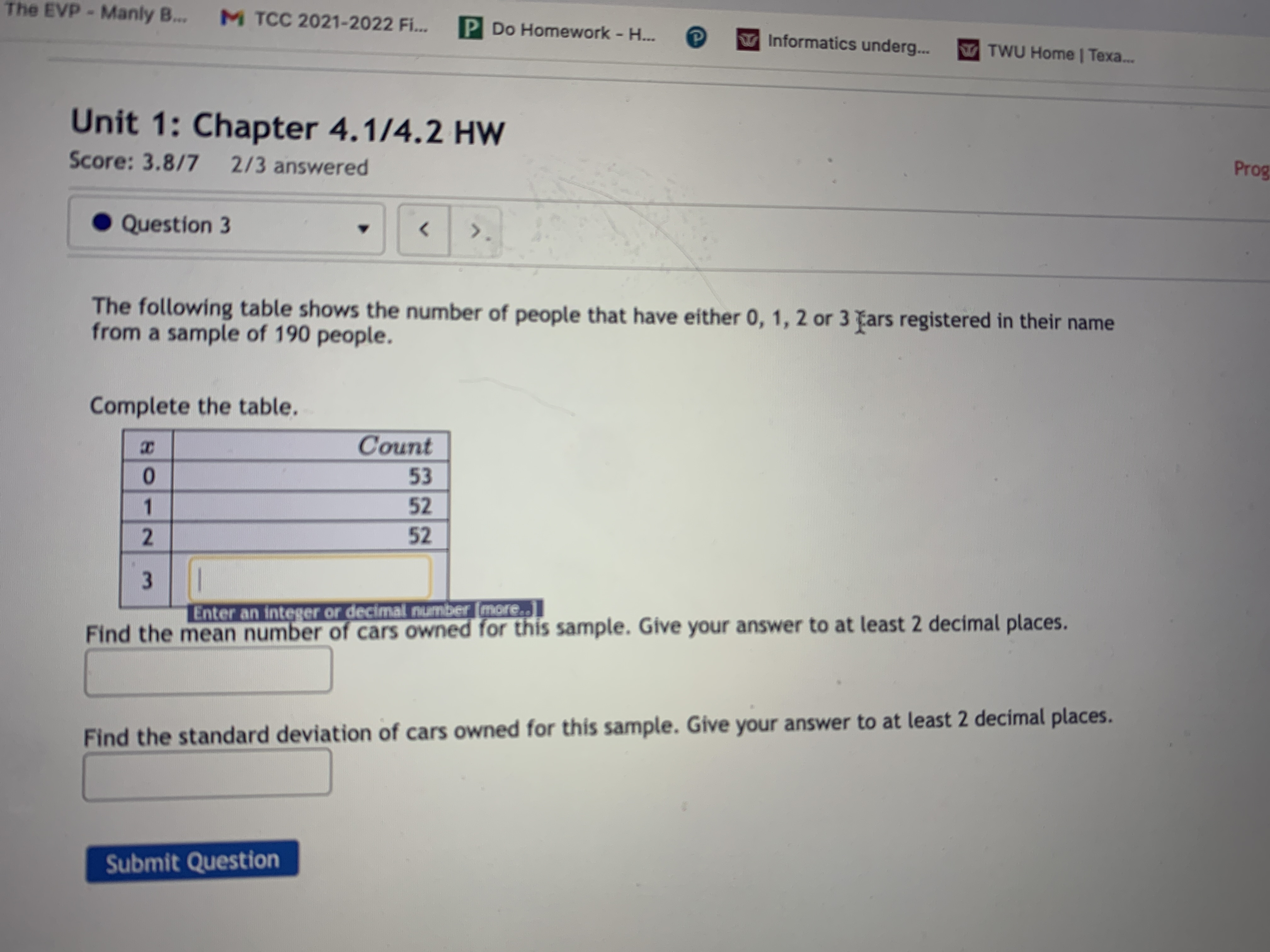 Solved The Following Table Shows The Number Of People That | Chegg.com