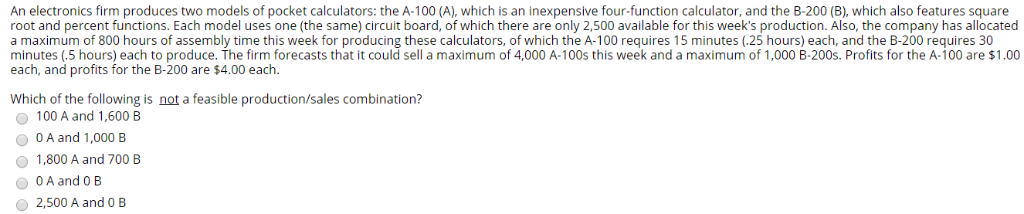 Solved An Electronics Firm Produces Two Models Of Pocket | Chegg.com