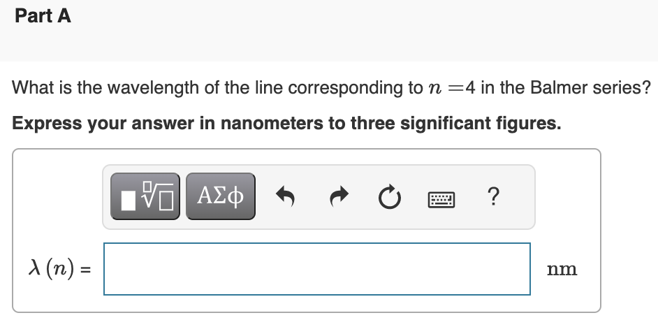 Solved The first quantitative description of the hydrogen | Chegg.com