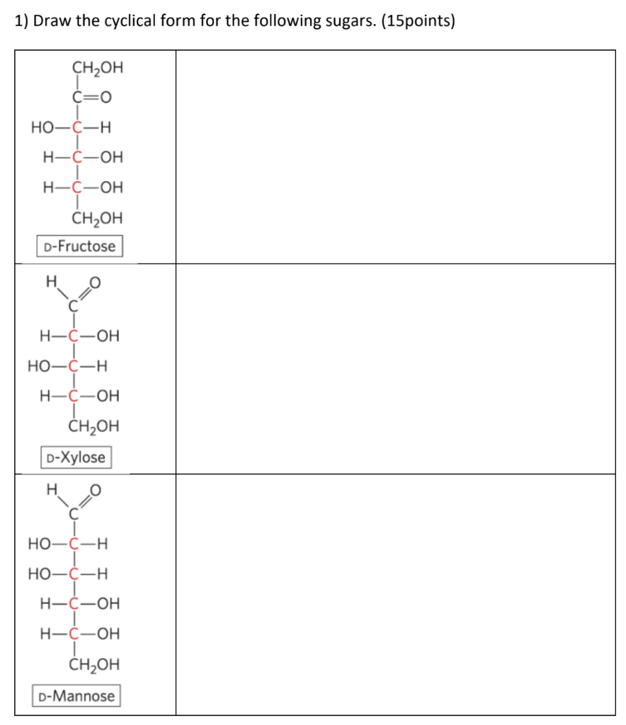 Solved 1) Draw the cyclical form for the following sugars. | Chegg.com