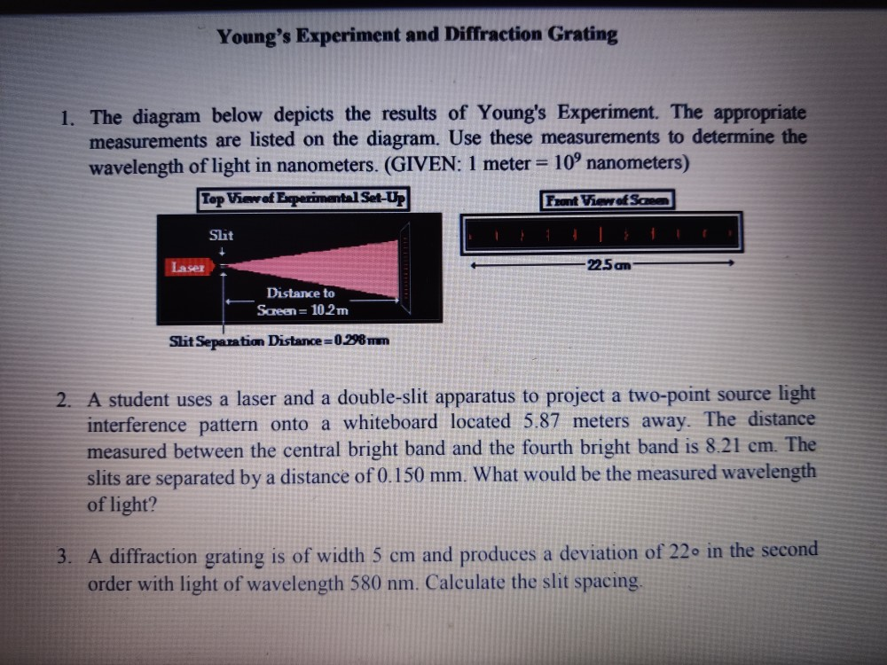 diffraction grating experiment question