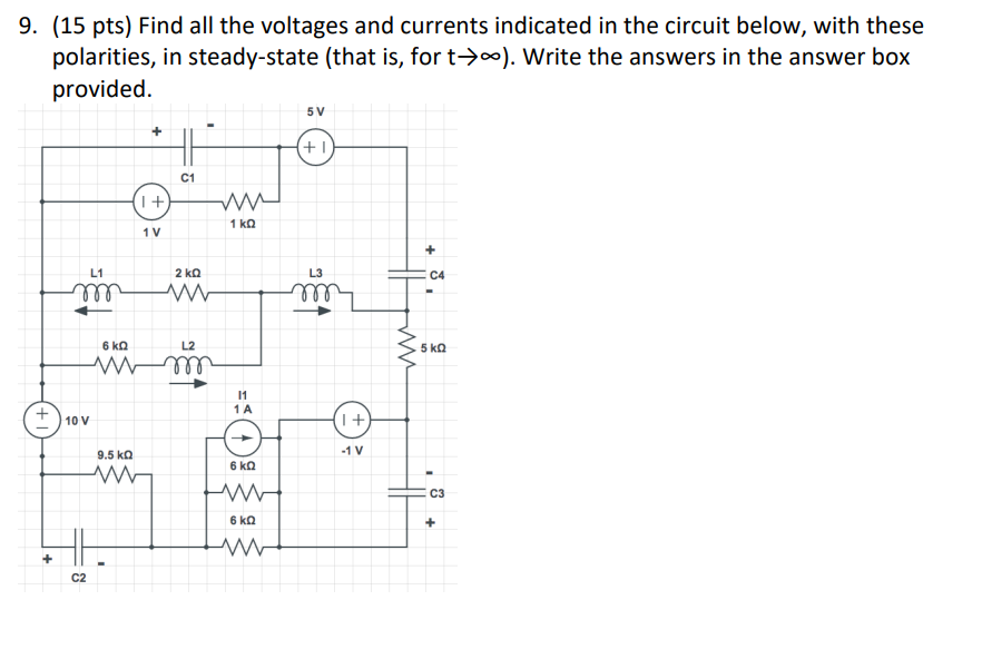 Solved 9. (15 pts) Find all the voltages and currents | Chegg.com