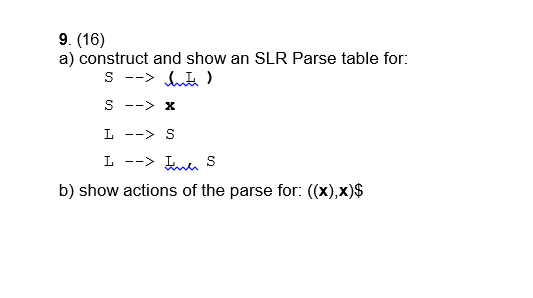 Solved 9. (16) a) construct and show an SLR Parse table for: | Chegg.com